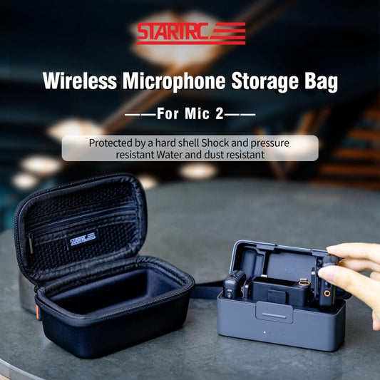 Estuche de transporte STARTRC portátil de PU con textura de diamante con mosquetón y correa para DJI Mic 2 (negro) — imagen 2
