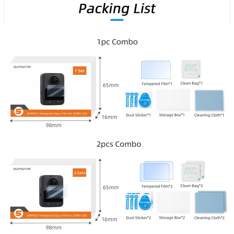 Protectores de pantalla 2 Sunnylife de vidrio templado para DJI Osmo 360 (transparentes) — imagen 9