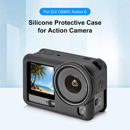 Funda protectora de silicona PULUZ con correa para la muñeca y tapa de lente para DJI Osmo Action 6 (negra) — imagen 2