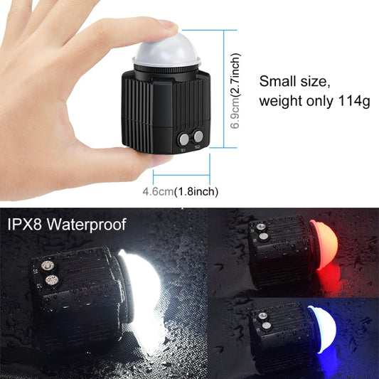 Luz de relleno para fotografía LED subacuática PULUZ de 60 m, luz de buceo de 7,4 V/1100 mAh para GoPro Hero12 Black / Hero1…
