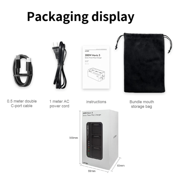 Batería de 3 Serie LKTOP 200W Cargador de canales Enchufe de EE. UU para DJI Mavic 3 — imagen 12