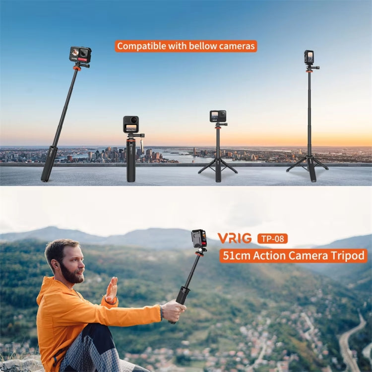 Trípode y palo para selfies con cámara de acción VRIG, 17-51 cm, poste de extensión ajustable para Insta360, Action y GoPro……