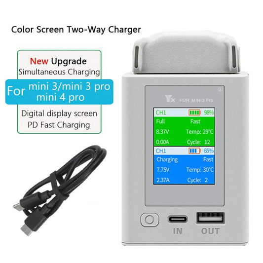 Batería de doble Cargador de vía con pantalla a color y enchufe europeo de 65 W para DJI Mini 4 Pro / Mini 3 Pro para DJI DJ…