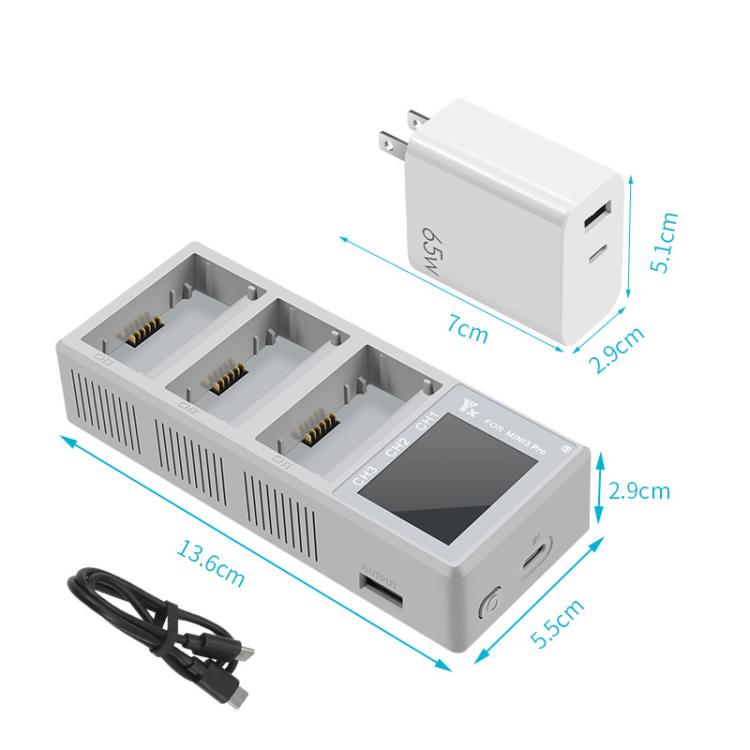 Batería de 3 Cargador de vías con pantalla a color y enchufe europeo de 65 W para DJI Mini 4 Pro / Mini 3 Pro para DJI DJI M…