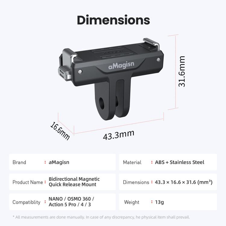 Soporte magnético bidireccional de liberación rápida aMagisn TN10,, Action 5 Pro, 4 y 3 para DJI Osmo 360 (negro) — imagen 11