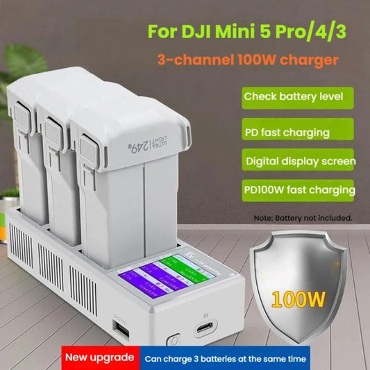 Hub YX 100W 3-Bay LCD Charging para DJI Mini 5 Pro / Mini 4 Pro / Mini 3 Pro (Gray) para DJI DJI Mini 5 Pro, DJI Mini 4 Pro,…