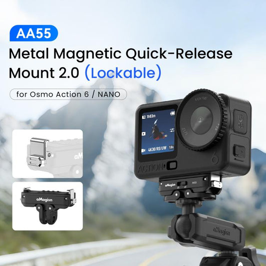 Adaptador con bloqueo de liberación rápida magnética de metal aMagisn 2.0 para DJI Osmo Action 6 (Negro) — imagen 2