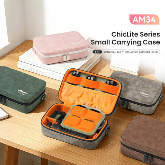 Funda de transporte para cámara de acción aMagisn de piel nobuk, bolsa de almacenamiento pequeña para viajes con divisores a…