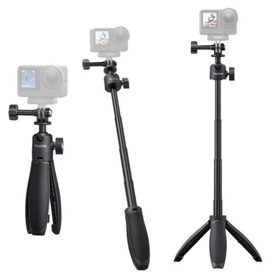Trípode mini selfie TELESIN 3.0 para cámara de acción, poste extensible de aluminio de 18-46 cm con rótula de 360 grados (ne…