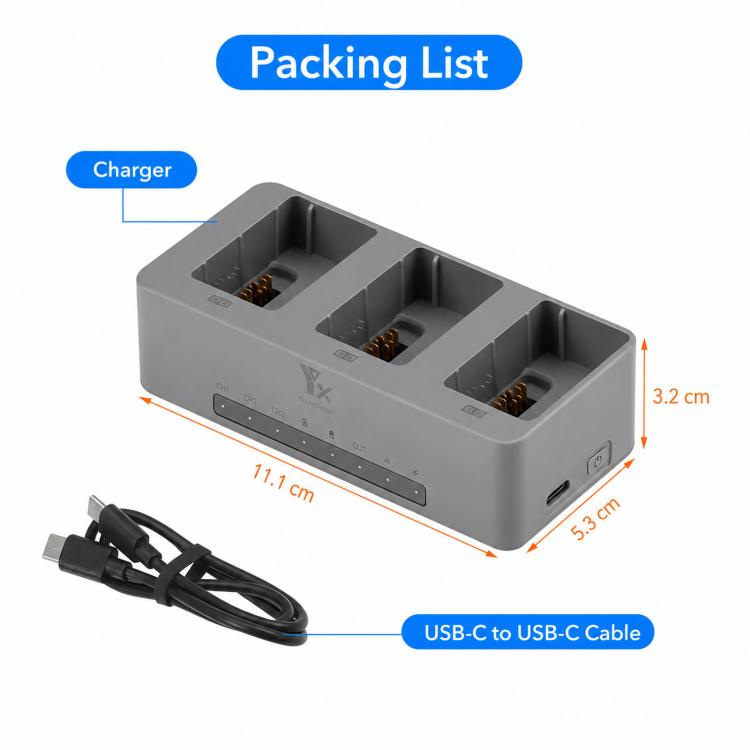 Batería Cargador paralelo YX PD de 100 W, concentrador de carga rápida de 3 vías con modo de almacenamiento de para DJI Avat…