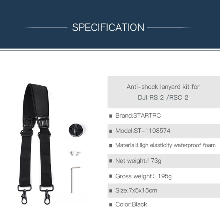 Correa STARTRC Engrosamiento Alivio del estrés para el cuello Cordón Hebilla de cuerda para colgar para DJI RSC 2 (Negro) —…