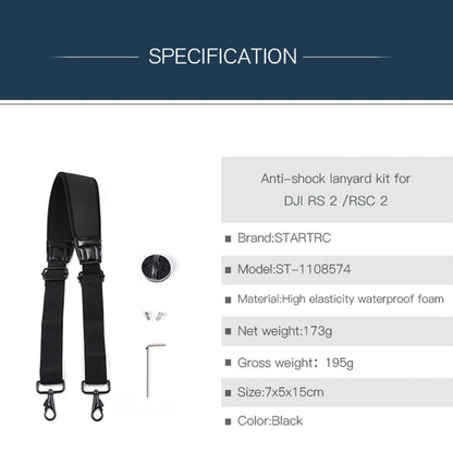 Correa STARTRC Engrosamiento Alivio del estrés para el cuello Cordón Hebilla de cuerda para colgar para DJI RSC 2 (Negro) —…