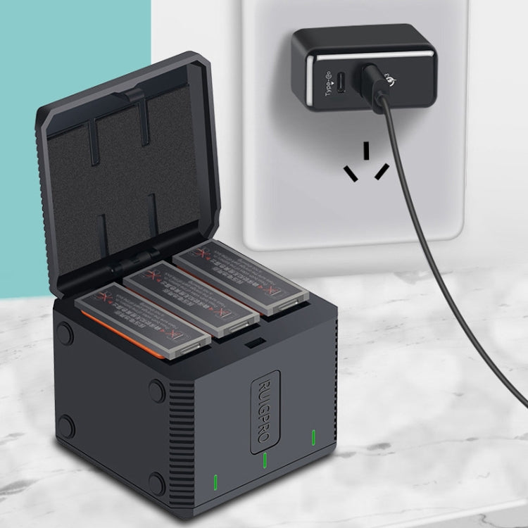 Carcasa de baterías RUIGPRO Caja de cargador de triples USB con luz indicadora LED para DJI Osmo Action