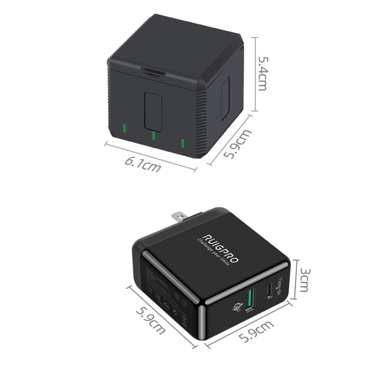 Carcasa de baterías RUIGPRO Caja de cargador de triples USB con luz indicadora LED para DJI Osmo Action — imagen 3