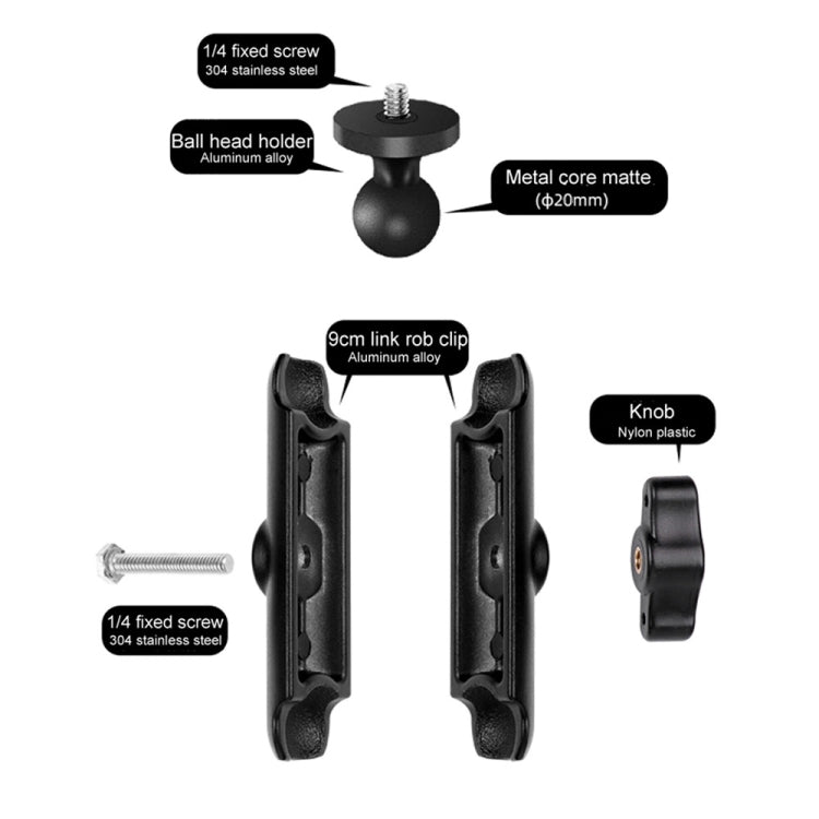 Soporte de montaje Biela de 9 cm, cabezal esférico de 20 mm, fijo para espejo retrovisor de motocicleta con adaptador de trí…