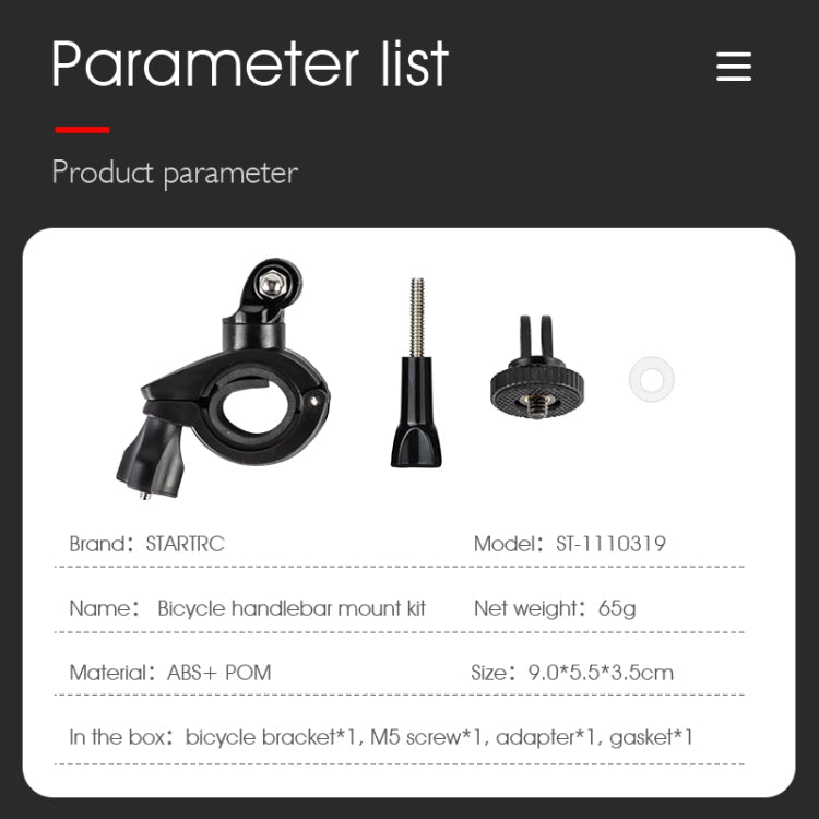 Soporte de montaje fijo para manillar de bicicleta actualizado STARTRC para DJI Osmo Action (negro) — imagen 11