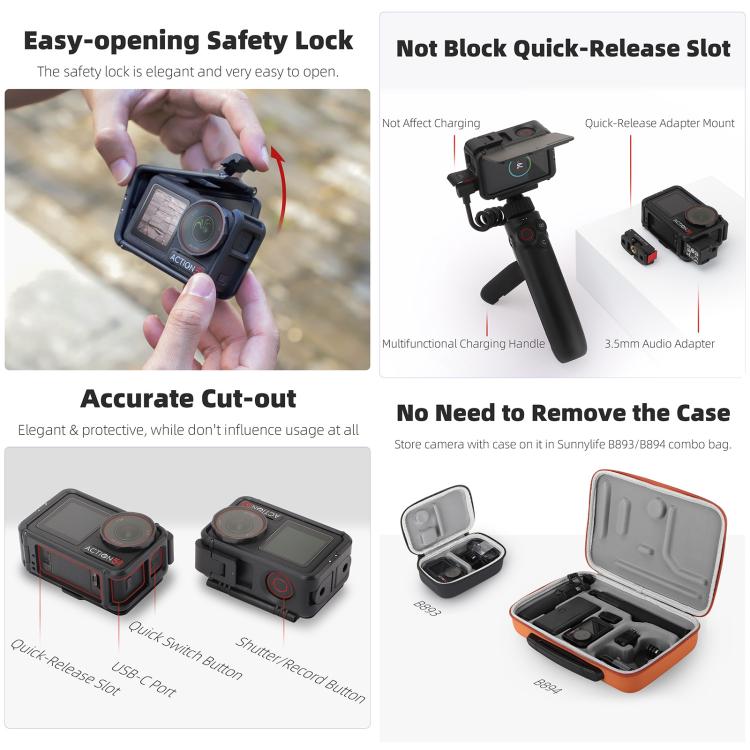 Estuche Pro / 4 / 3 Sunnylife protector Marco Adaptador de montaje Carcasa de parasol para DJI Osmo Action 5 (Negro) — image…