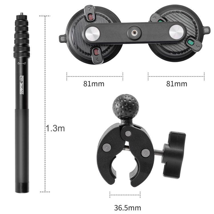 Soporte de ventosa de dos STARTRC - patas y tres patas para auto con palo de selfie (negro) — imagen 3