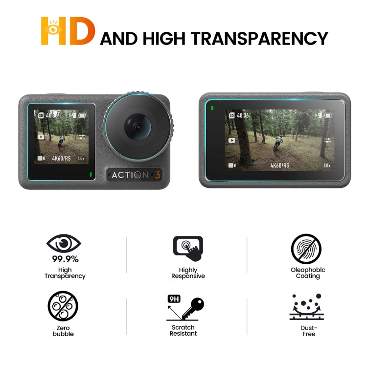 Lente 2pcs STARTRC 3-en-1 Película de vidrio templado para pantalla frontal y trasera para DJI Osmo Action 3 — imagen 3