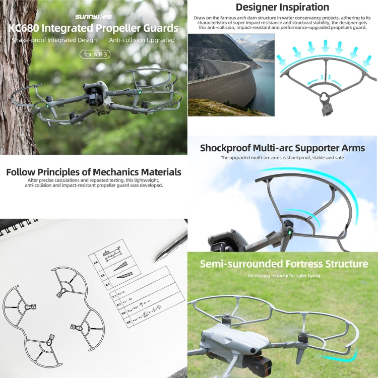 Hélice Sunnylife KC680 Dron Protector Anillo anticolisión para DJI Air 3 (Gris) — imagen 3