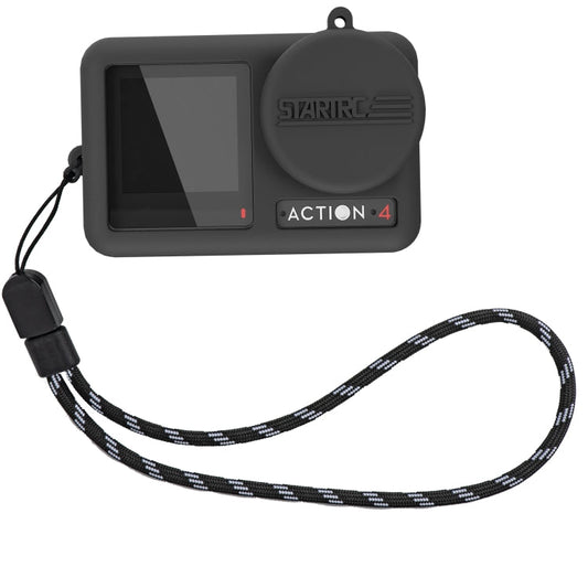 Funda de silicona 3 STARTRC a prueba de golpes con tapa de lente y correa para DJI Osmo Action 4 (negro)