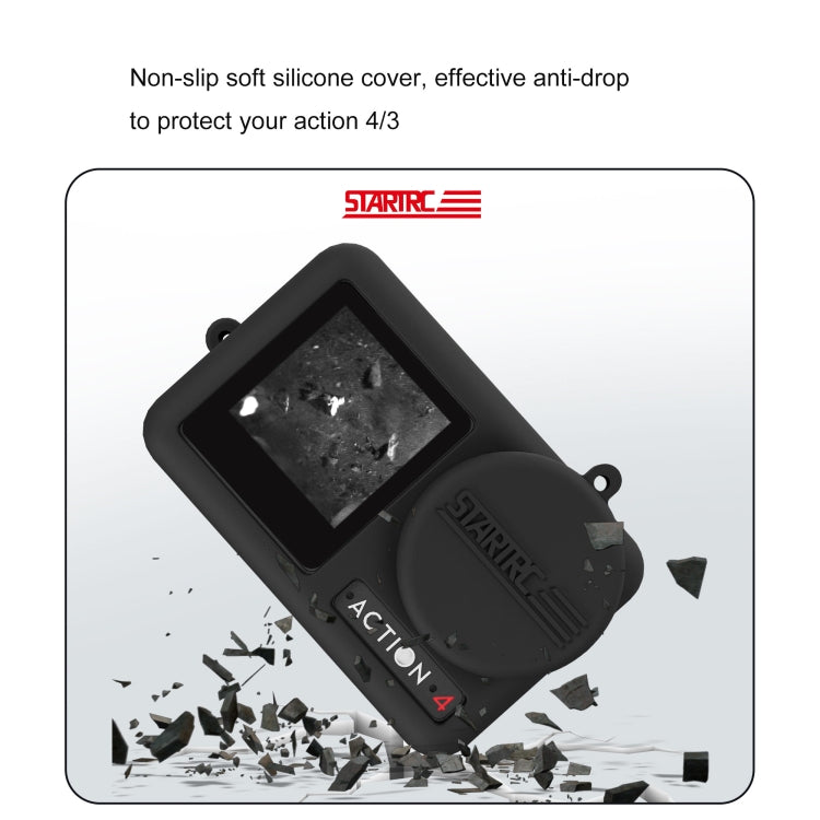 Funda de silicona 3 STARTRC a prueba de golpes con tapa de lente y correa para DJI Osmo Action 4 (negro) — imagen 6