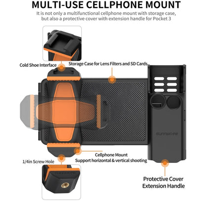 Soporte de abrazadera Sunnylife OP3-AD744 para teléfono expandido con estuche de almacenamiento para DJI Osmo Pocket 3 (negr…