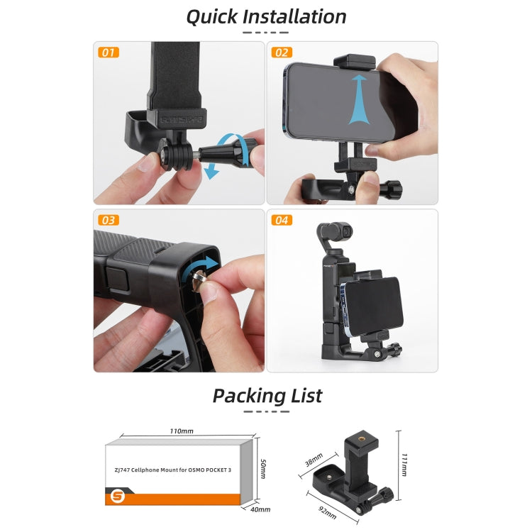 Soporte Sunnylife frontal para teléfono Soportes de expansión para trípode de mano para DJI Osmo Pocket 3 (negro) — imagen 11