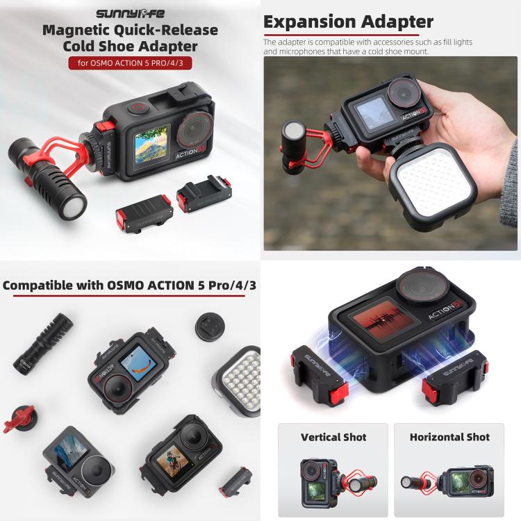 Soporte de liberación Pro / 4 / 3 Sunnylife rápida magnético plegable + Adaptador de zapata fría magnética para DJI Osmo Act…