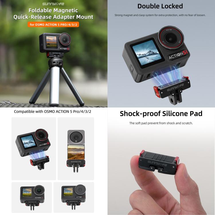 Soporte de liberación Pro / 4 / 3 Sunnylife rápida magnético plegable + Adaptador de zapata fría magnética para DJI Osmo Act…
