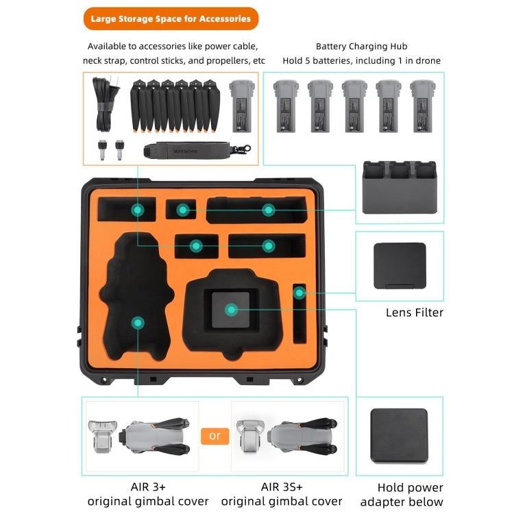 Estuche de seguridad, de gran capacidad, resistente al agua y a los golpes, rígido, para viajes para DJI Air 3S (negro) — im…