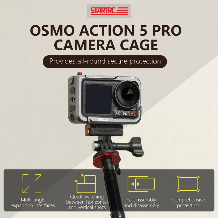 Marco adaptador de expansión de jaula de metal STARTRC con zapata fría para DJI Osmo Action 5 (gris) — imagen 2
