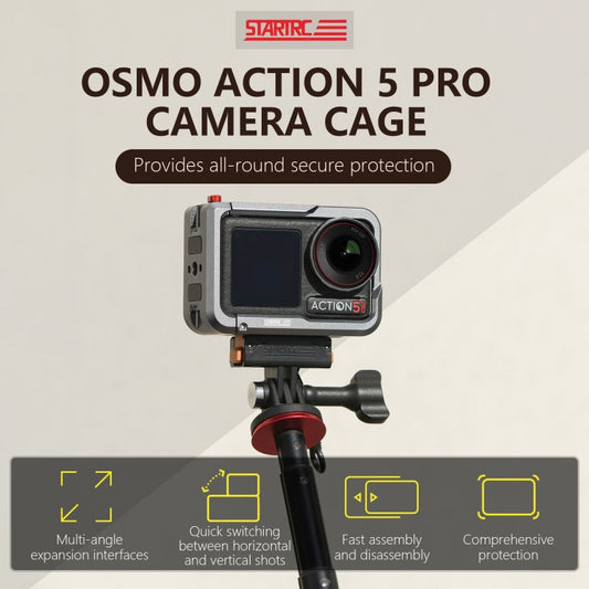 Marco adaptador de expansión de jaula de metal STARTRC con zapata fría para DJI Osmo Action 5 (gris) — imagen 2