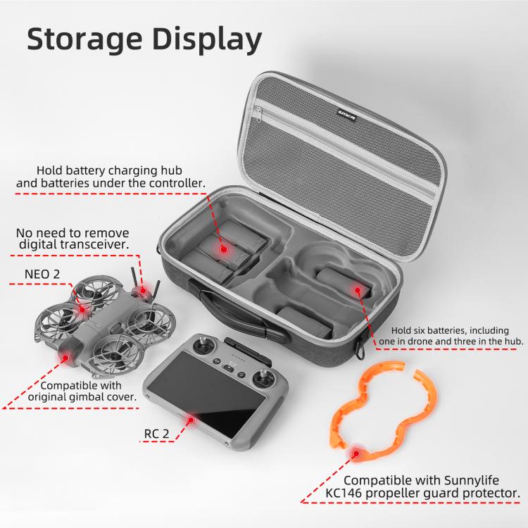 Estuche portátil y bolsa de hombro, funda protectora rígida de viaje para DJI Neo (gris) — imagen 4