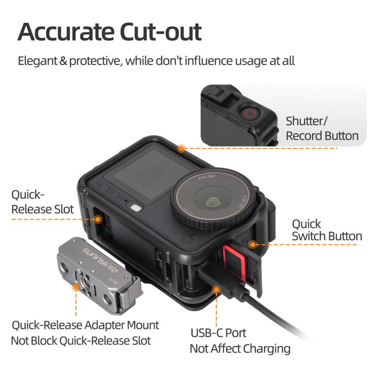 Estuche protector Sunnylife, adaptador de montaje en marco, carcasa con parasol desmontable para DJI Osmo Action 6 (negro) —…