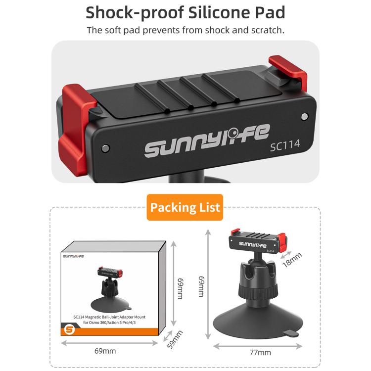 Adaptador de rótula magnética de liberación rápida Sunnylife con ventosa giratoria de 360 grados para DJI Osmo 360 (negro) —…
