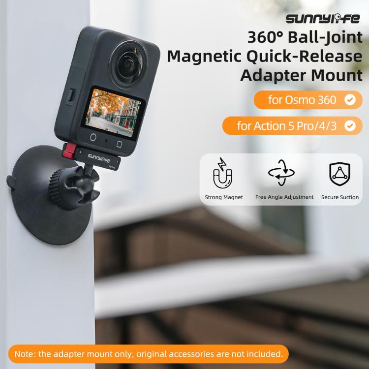 Adaptador de rótula magnética de liberación rápida Sunnylife con ventosa giratoria de 360 grados para DJI Osmo 360 (negro) —…