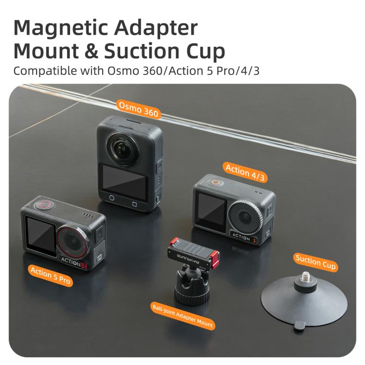 Adaptador de rótula magnética de liberación rápida Sunnylife con ventosa giratoria de 360 grados para DJI Osmo 360 (negro) —…