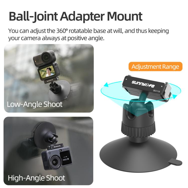 Adaptador de rótula magnética de liberación rápida Sunnylife de doble dirección con ventosa giratoria de 360° (negro) — imag…