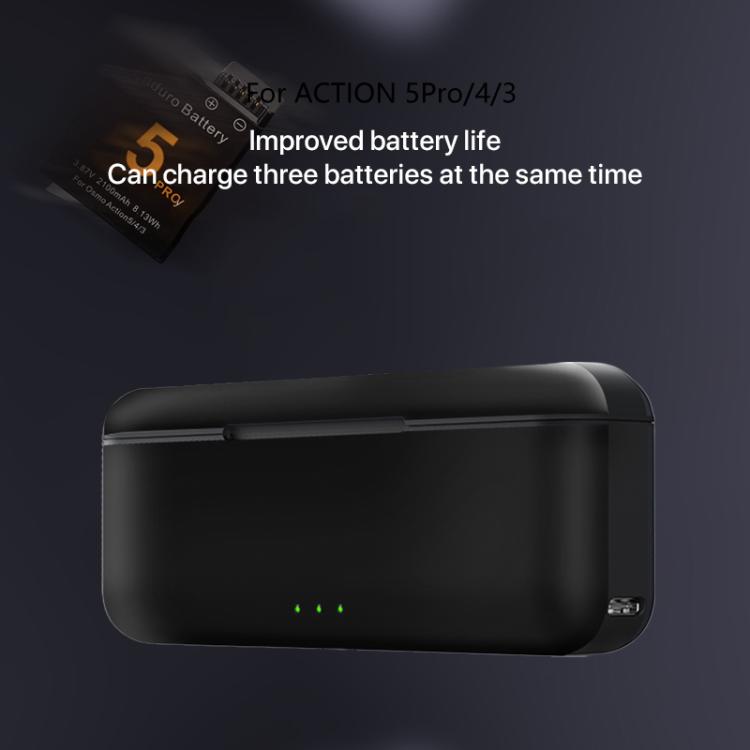 Baterías Caja de almacenamiento para cargador de multifunción de tres ranuras para DJI Osmo Action 5 (negra) — imagen 5