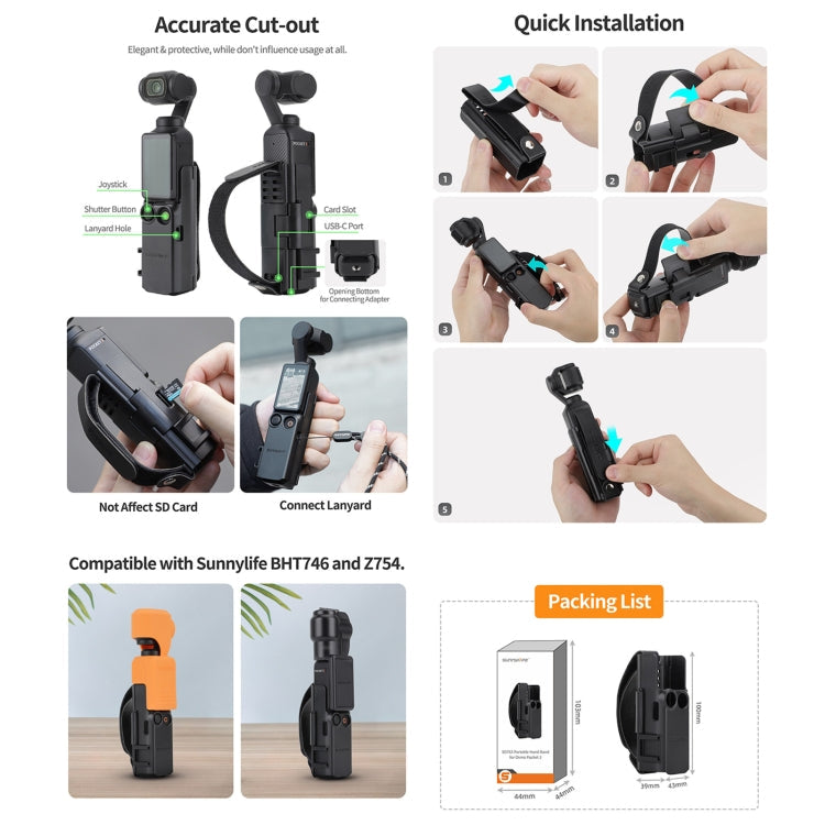 Marco Sunnylife banda de mano protector cubierta de manija de extensión de zapata fría para DJI Osmo Pocket 3 (negro) — imag…