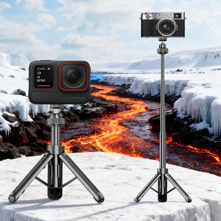 Trípode de mesa telescópico VT-12 con rótula de 1/4" para selfies, compatible con, Insta360, GoPro y otras cámaras de acción…