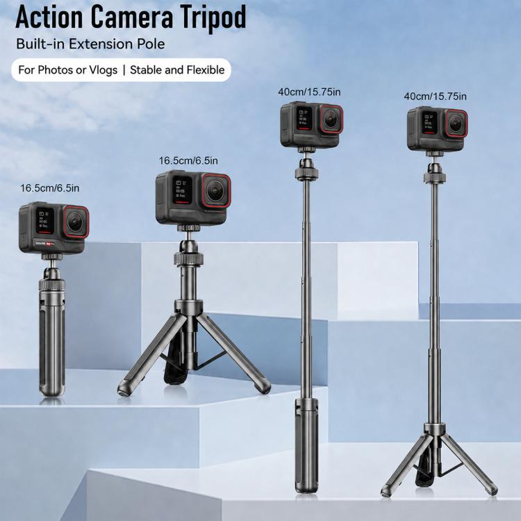 Trípode de mesa telescópico VT-12 con rótula de 1/4" para selfies, compatible con, Insta360, GoPro y otras cámaras de acción…