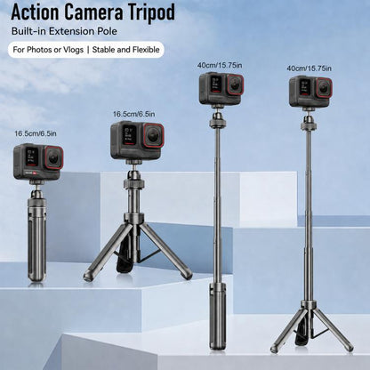 Trípode de mesa telescópico VT-12 con rótula de 1/4" para selfies, compatible con, Insta360, GoPro y otras cámaras de acción…