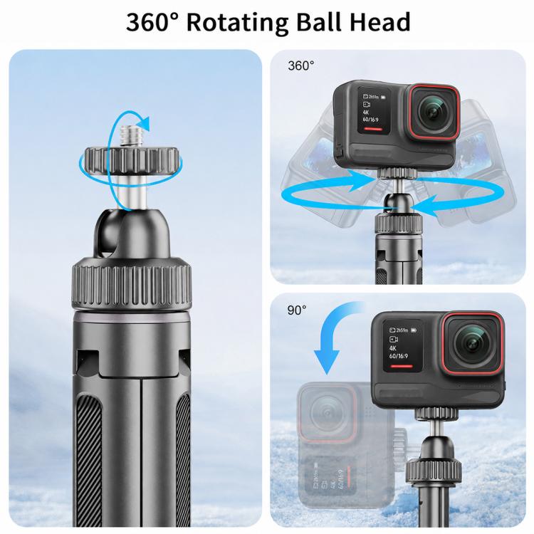 Trípode de mesa telescópico VT-12 con rótula de 1/4" para selfies, compatible con, Insta360, GoPro y otras cámaras de acción…