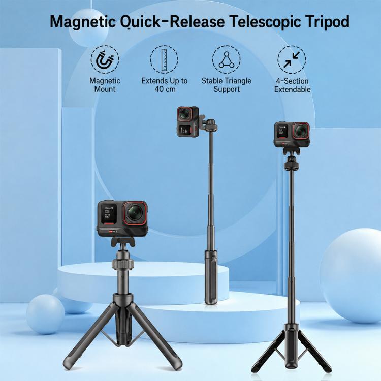 Trípode de mesa magnético VT-10 con rótula telescópica y palo selfie, Insta360, GoPro y otras cámaras de acción para DJI Osm…