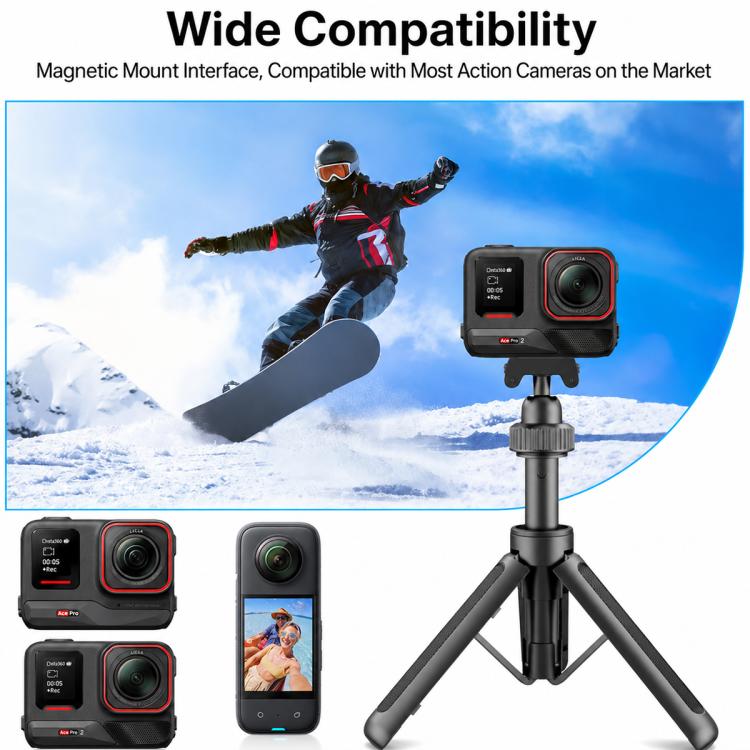 Trípode de mesa magnético VT-10 con rótula telescópica y palo selfie, Insta360, GoPro y otras cámaras de acción para DJI Osm…