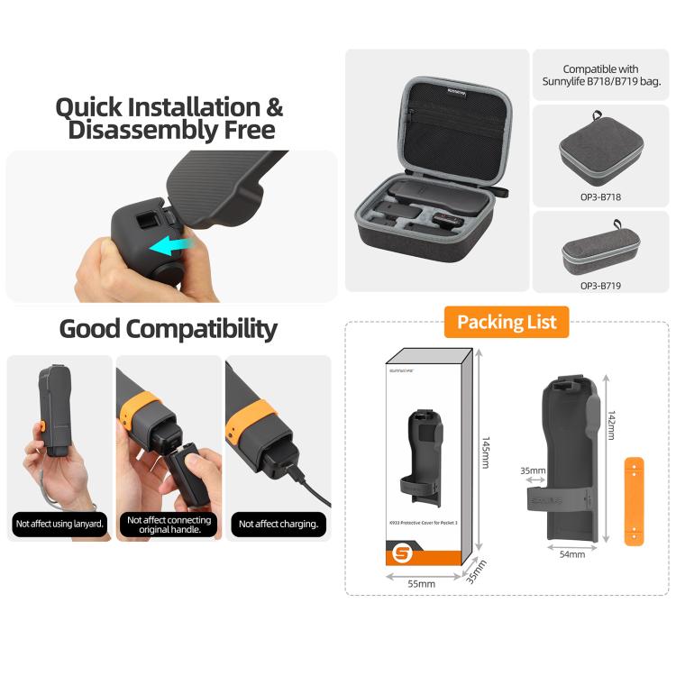 Funda protectora para caja de almacenamiento Sunnylife para DJI Osmo Pocket 3 (negra) — imagen 6