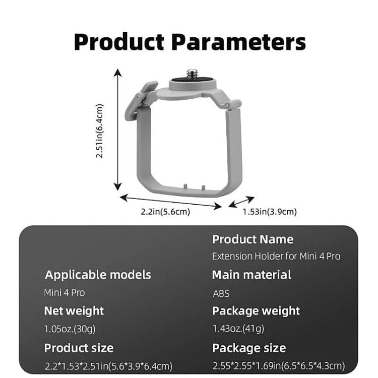 Soporte Adaptador de para cámara de acción BRDRC, extensión de cardán para dron para DJI Mini 4 Pro (gris) — imagen 10