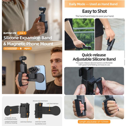 Soporte Adaptador de expansión magnético, para teleprompter, mango de extensión para DJI Osmo Pocket 3 (negro) — imagen 3